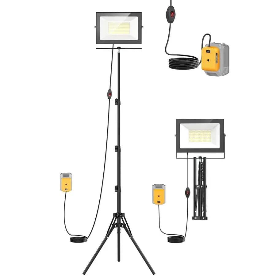 10000LM LED Workbench with Support, Compatible with Dewalt 20V Battery, 100W Portable Flashlight with Tripod and 4 Meters Cable