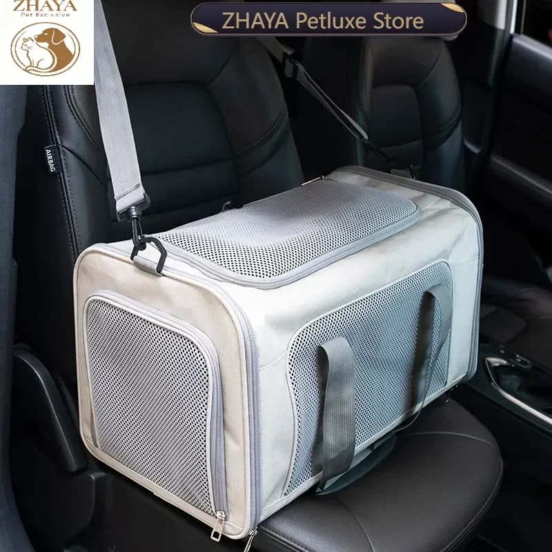 ZHAYA Portable Cat Carrier Bag Large Capacity Breathable Pet Travel Cage for Car Soft Sling Messenger Dog Puppy