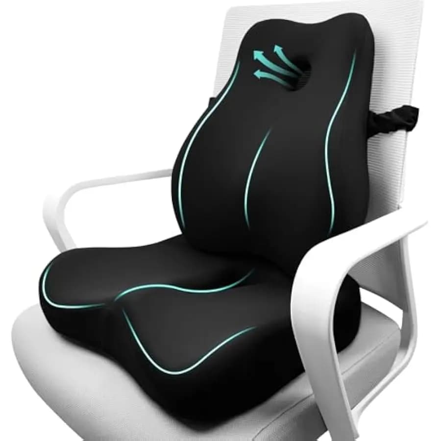 Seat Cushion & Lumbar Support Pillow for Office Chair,Memory Foam Chair Cushions for Tailbone Pain, Non-Slip Back Support for De