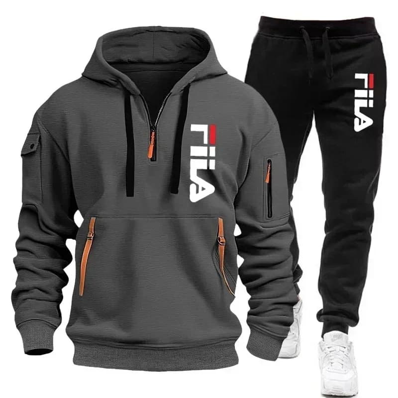 Spring Autumn Street New Men's Zipper Hoodie Pants Two Piece Set Outdoor Multi Pocket Casual Pullover Sports Suit Breathable Tra