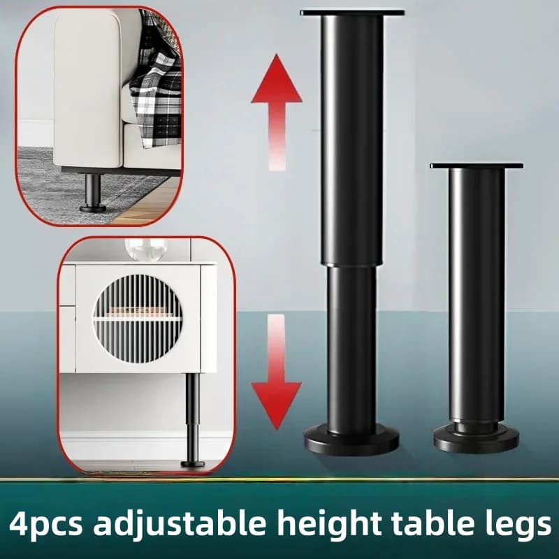 Gambe di supporto per mobili ad altezza regolabile da 4 pezzi, gambe da tavolo telescopiche nere, utilizzate per tavoli, cornici letto, mobili TV, divani