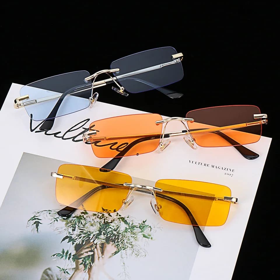 1Pc Women Vintage Sunglasses Luxury Design RecRimless Sun Glasses Retro UV400 Gradient Glasses Fashion Unisex Eyeglasses