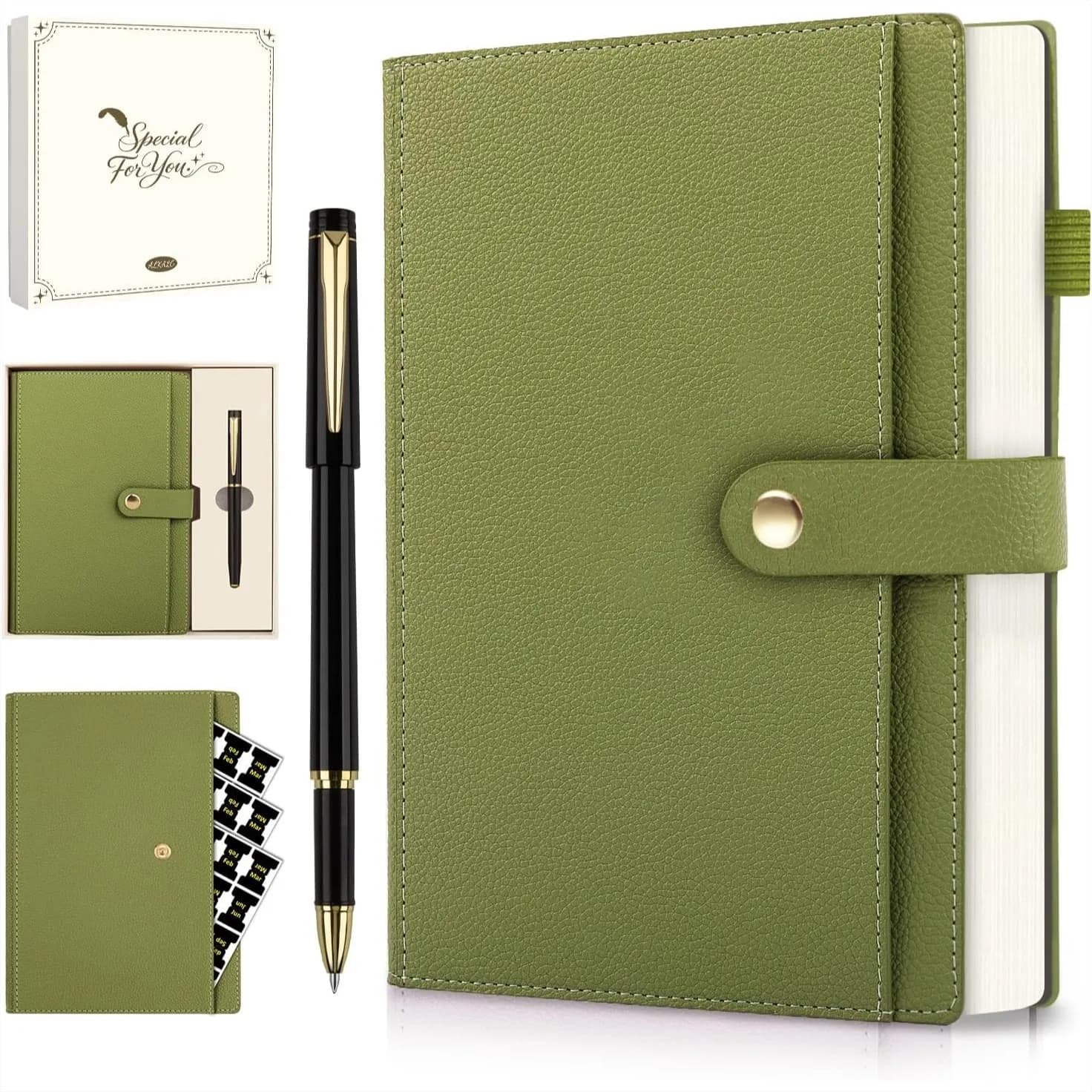A5 Lined Leather Journal Notebook with Pen, 320 Pages 100GSM Thick Paper, Hardcover Diary for Women Men School Travel Work