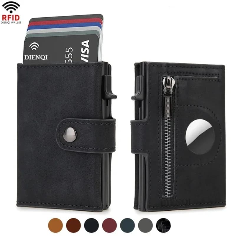2PCS Vintage PU RFID Blocking Wallet For Men Multi Card Slots Card Sleeve Snap Design Coin Storage Slim Pocket Card Holder