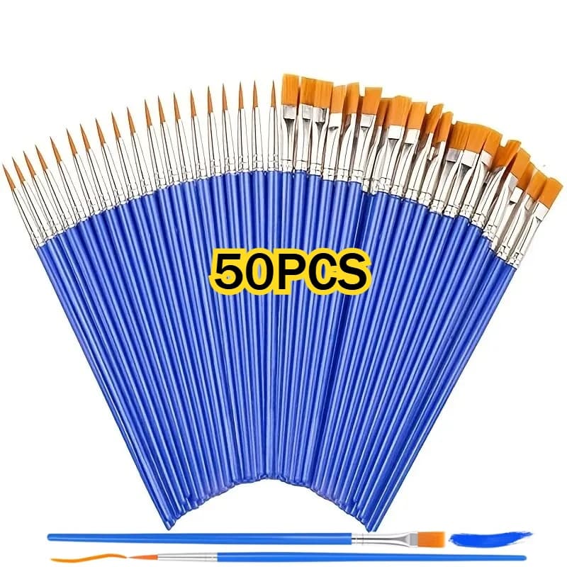 50pcs Painting Brushes For Painting Handcraft Arts And Craft Paint Brush Oil Acrylic Watercolor Kids/Artists/Beginners/Students