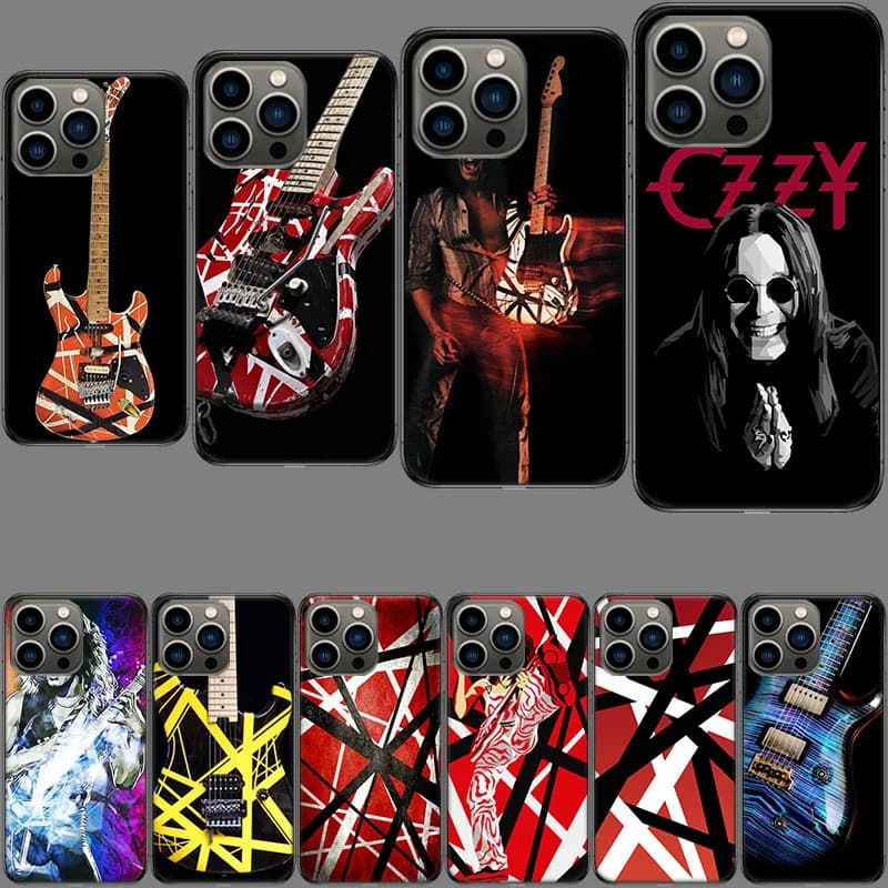 Custodia per telefono Eddie Van Halen con grafica a chitarra per iPhone 16E 15 Pro 14 Plus 17E 16 17 Pro Max Air 11 12 13 Mini antiurto