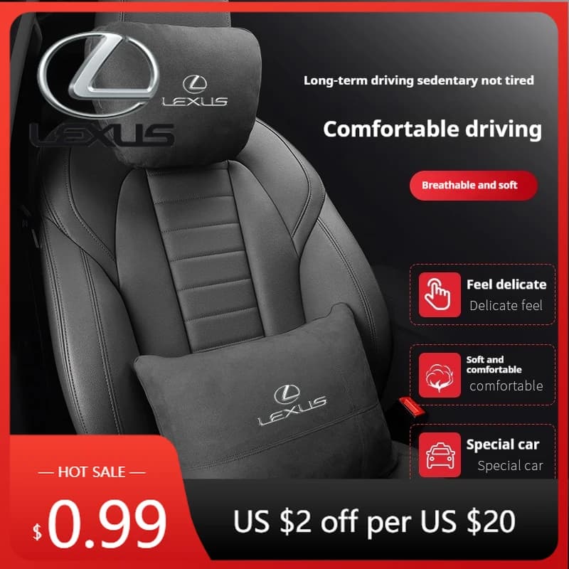 Adesivi Interni in Pelle Scamosciata per Poggiatesta Auto, Cuscino di Supporto per il Collo, Cuscino Lombare per Lexus F Sport ES200 ES300 LS500h RX300 GS300 IS3