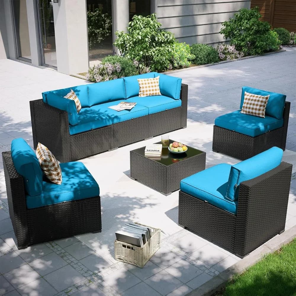 7-Piece Outdoor Sectional Sofa Set with Waterproof Cover for Backyard and Garden