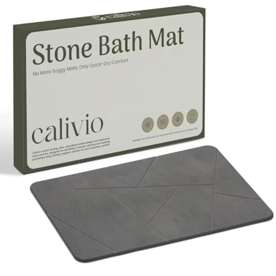 Tappetino da Bagno in Pietra a Rapida Asciugatura, Super Assorbente e Antiscivolo, 24 x 16 Pollici, in Terra Diatomacea, Durevole e Facile da Pulire