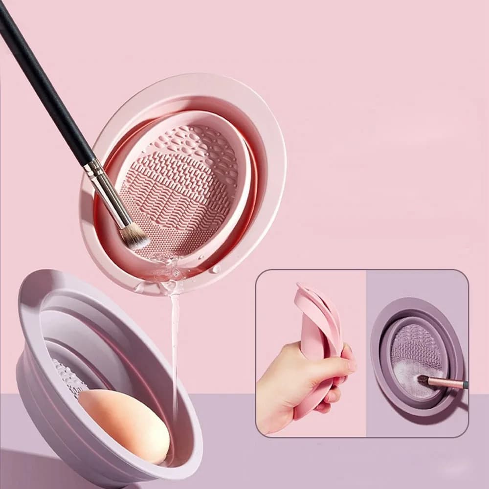 1 Pezzo Scatola Pulitrice Pieghevole in Silicone Morbido per Pennelli da Trucco, Pennelli Ombretto e Pennelli Cosmetici, con Tappetino per la Pulizia e Scrubber Colorato