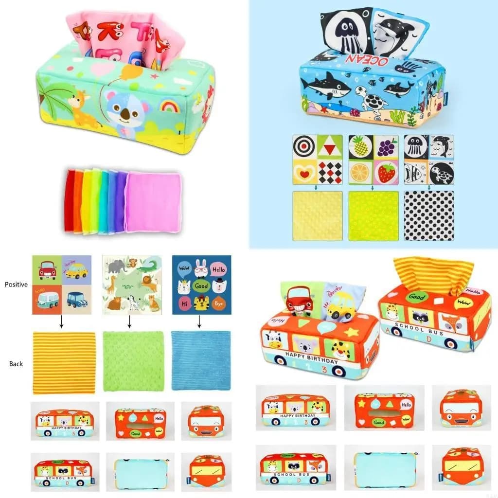 54DA Sensory Pull Tissue Box Toddler Infant Baby Toy Colorful Scarves for Kids Educational Preschool Learning Toy