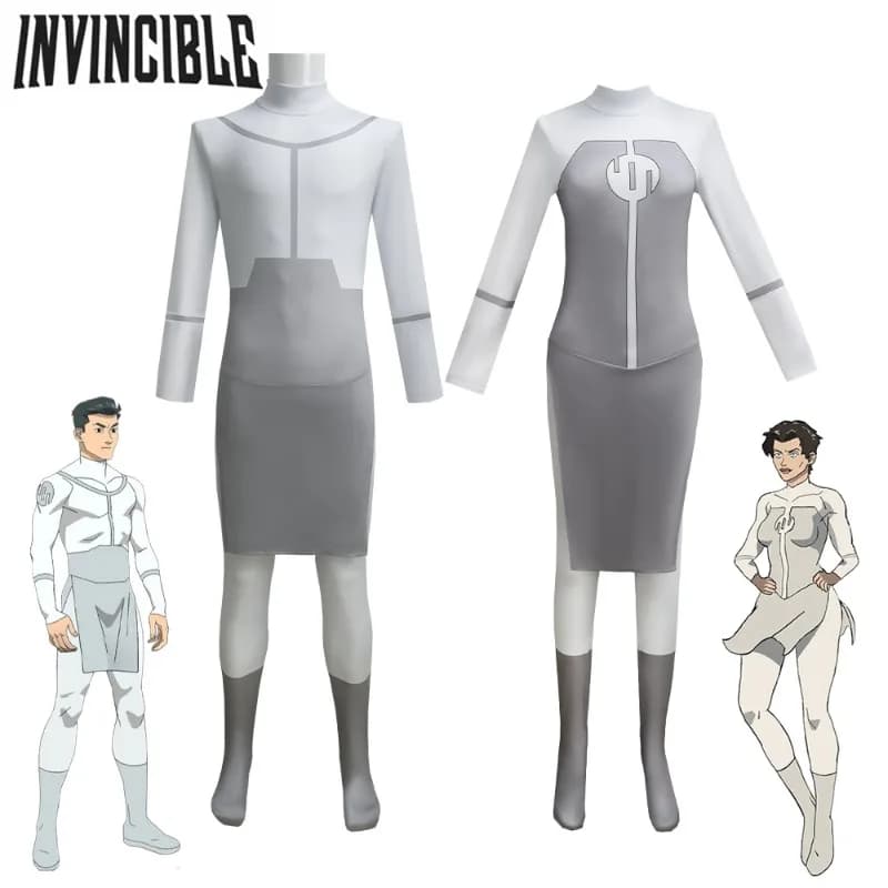 Costume Cosplay Anime Invincible Viltrumite Mark Anissa, Tuta Viltrumite Bianca e Grigia, Outfit Unisex per Feste di Halloween