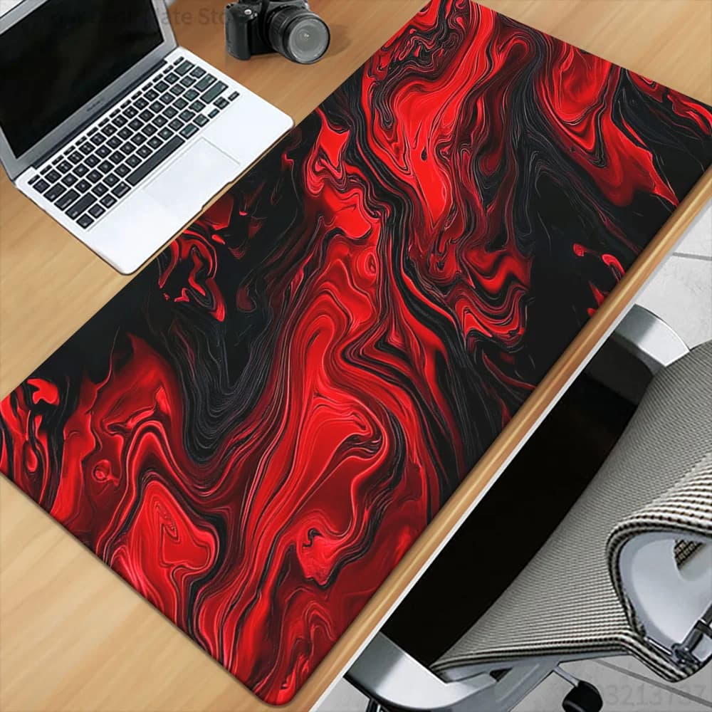 Tappetino per mouse grande con stampa effetto marmo rosso e nero, bordo cucito, antiscivolo, per gaming e ufficio (1 pezzo)
