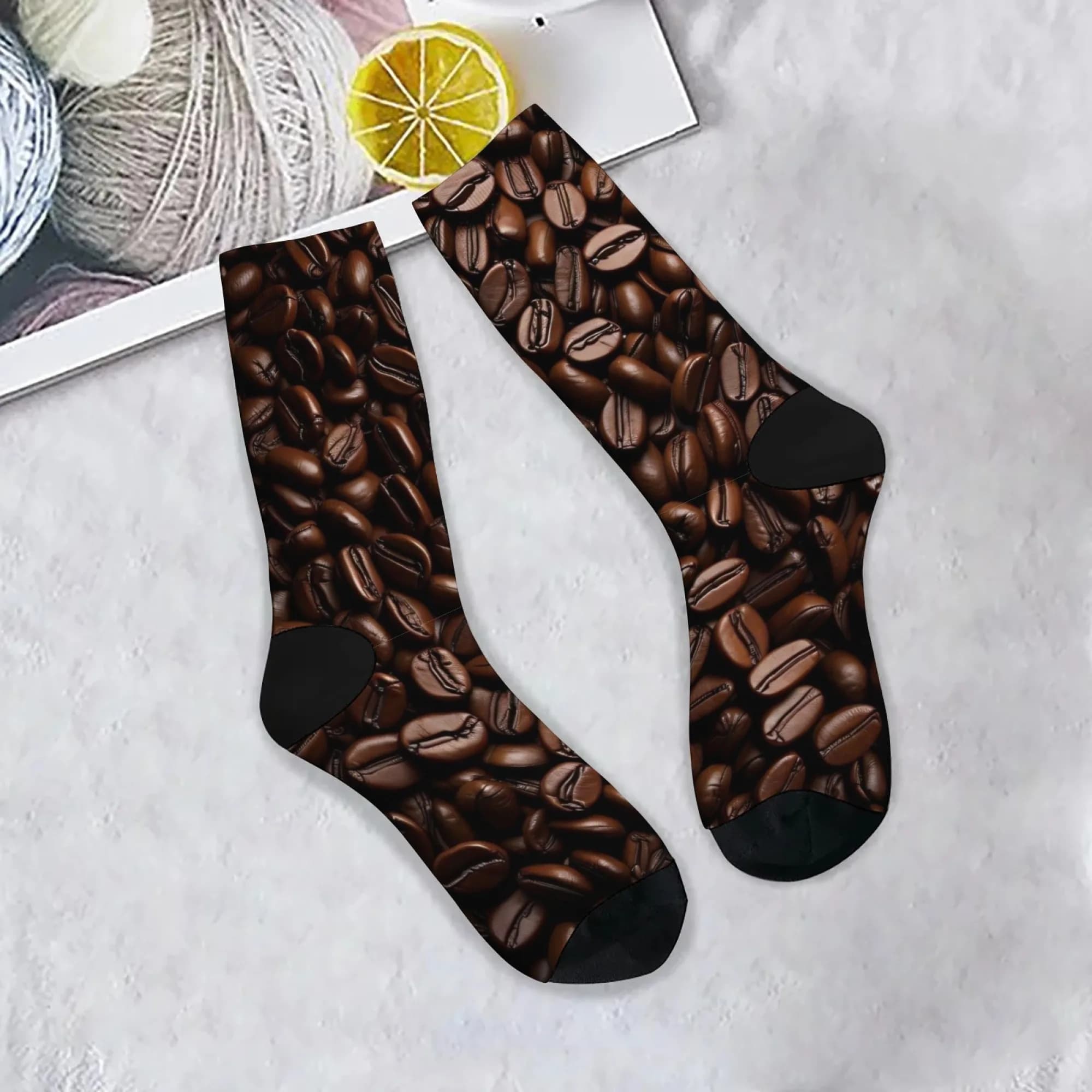 Coffee Bean Socks Non-slip Elastic Breathable Anti-rub Men's Socks Travel Leisure Hiking Street Style Retro Fashion Crew Socks