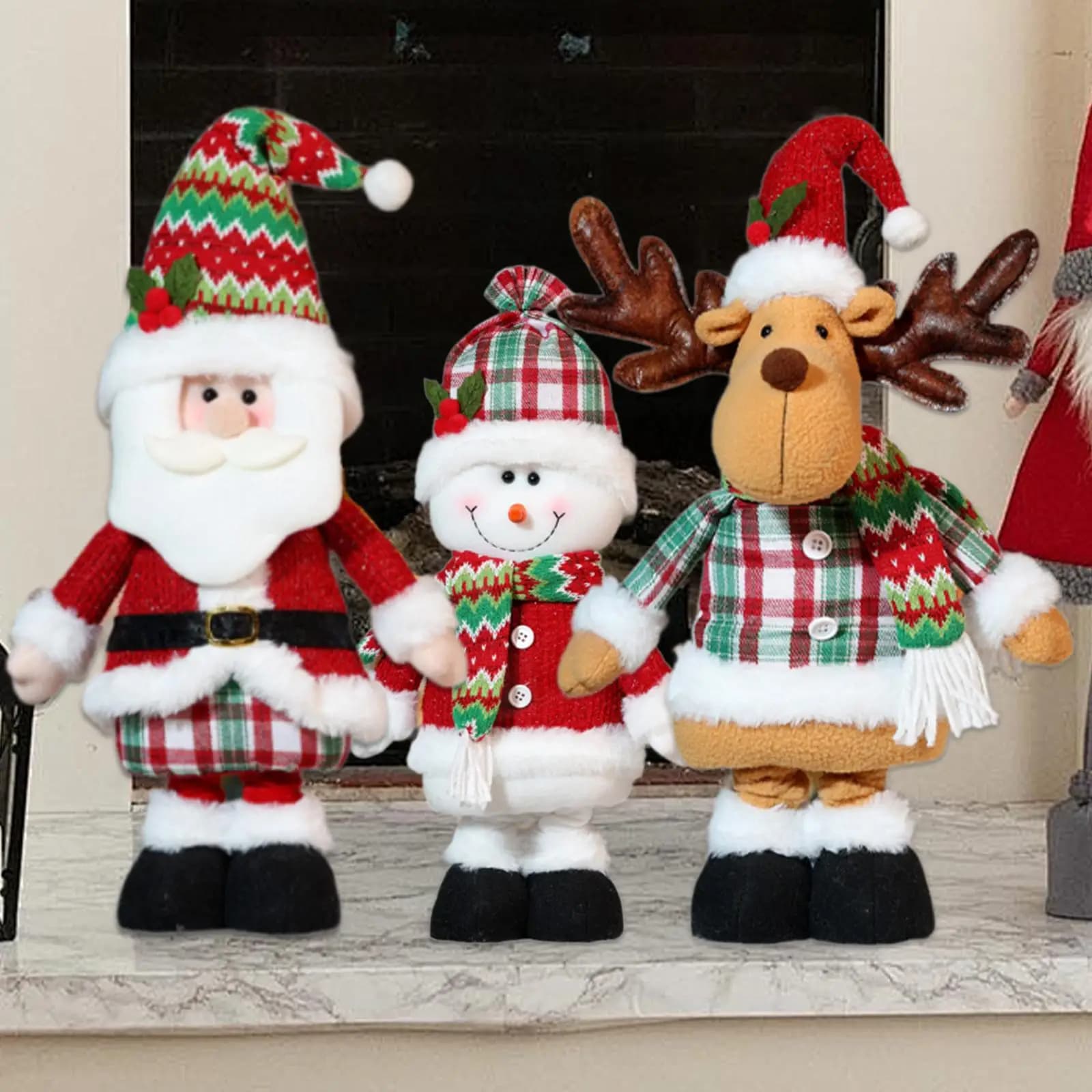 Decorazione natalizia Figurina di peluche Gambe telescopiche Morbido ornamento decorativo per feste di Natale per l'albero del tavolo della finestra del camino delle vacanze
