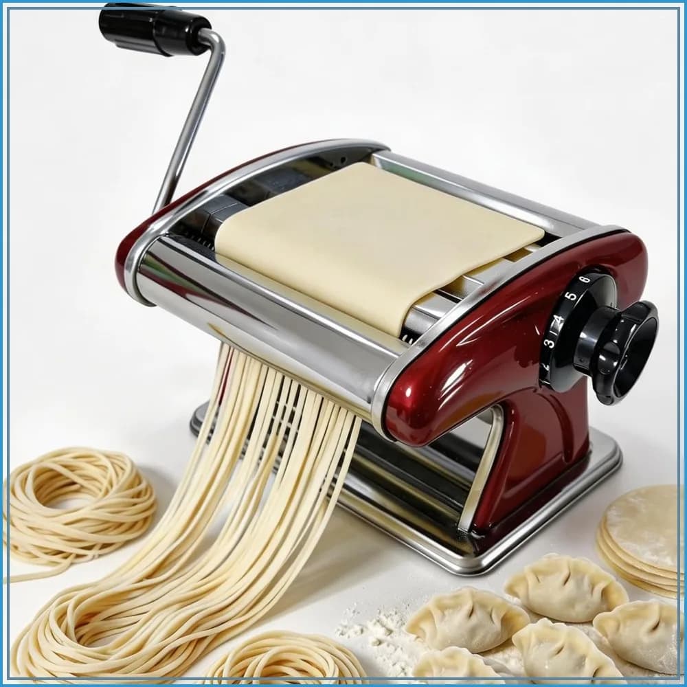 2-in-1 Stainless Steel Pasta Maker, Adjustable Thickness 0.3-5mm, Built-in 2mm & 4mm Cutters for Spaghetti, Fettuccine, Lasagna & Dumplings