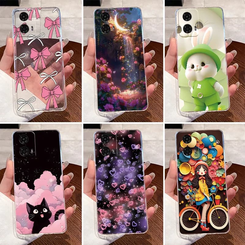 Cassa del telefono Per Motorola Moto G24 Power G14 G04 G04S E14 Cute Love Heart Coniglio Cartoon Copertura di Lusso Trasparente Morbido Silicone TPU Capa