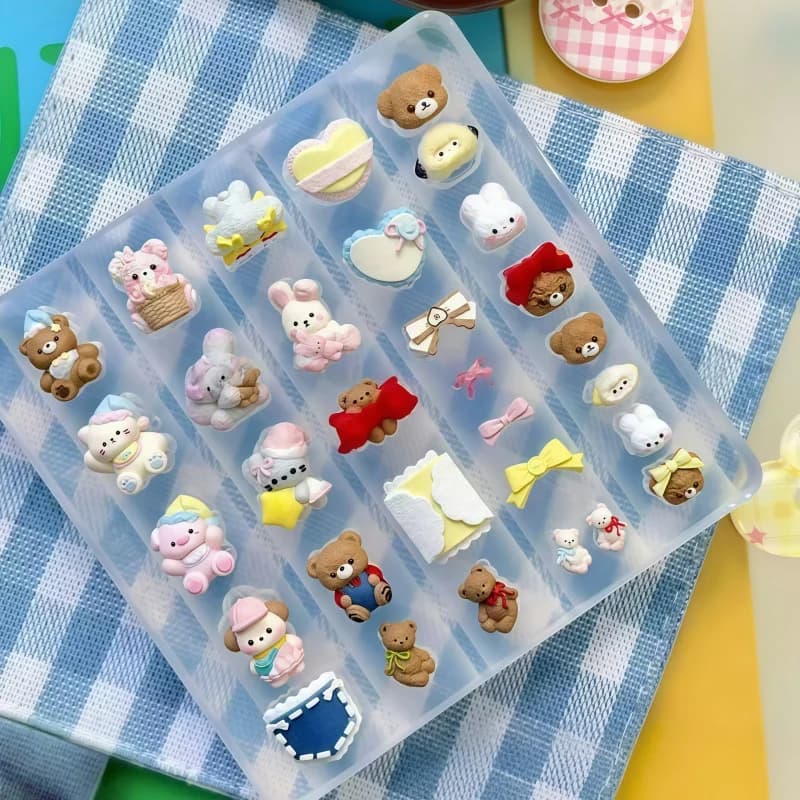 Stampo in Silicone Trasparente per Manicure con Decorazioni per Unghie a Forma di Orsetto, Coniglietto, Cuore, Farfalla, Nodo e Pizzo, Stile Cartone Animato