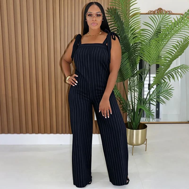 Striped Printing One Piece Jumpsuit Woman Overalls Summer Outfits Elegant Bandage Backless Casual Wide Leg Rompers Combinaison