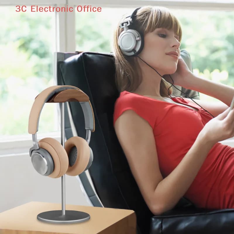 Black walnut wood gaming headphone and aluminum alloy with solid metal base for table or desk display