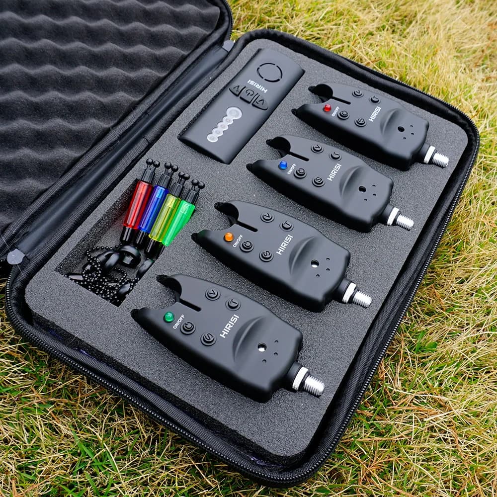 Set di Allarmi Wireless per Pesca alla Carpa Hirisi 1+4, Indicatore LED Impermeabile con Swinger, Accessori per Canna da Pesca Notturna SR