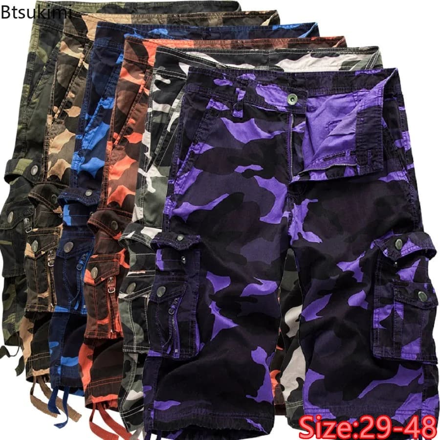 2026Summer Camouflage Cargo Shorts Men's Multi-pocket Baggy Pants Casual Streetwear Cotton Work Pants Hip Hop Beach Shorts Homme
