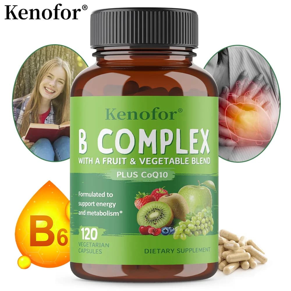 Vitamin B Complex Capsules, Vegetarian Supplement for Energy Metabolism, Nervous System, Immunity & Healthy Hair Skin Nails