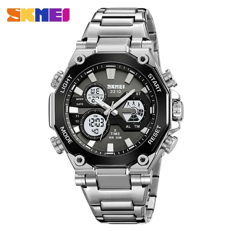 SKMEI 2210 Orologi da polso digitali impermeabili Allarme maschile Reloj Hombre Orologio sportivo in acciaio da uomo 2 tempi Chrono Casual 3Bar
