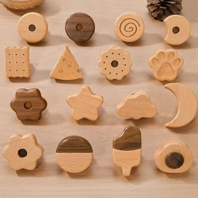 2 Pezzi Maniglie per Mobili in Legno a Forma di Stella e Luna, Pomelli per Cassetti, Maniglie per Armadi da Cucina e Guardaroba