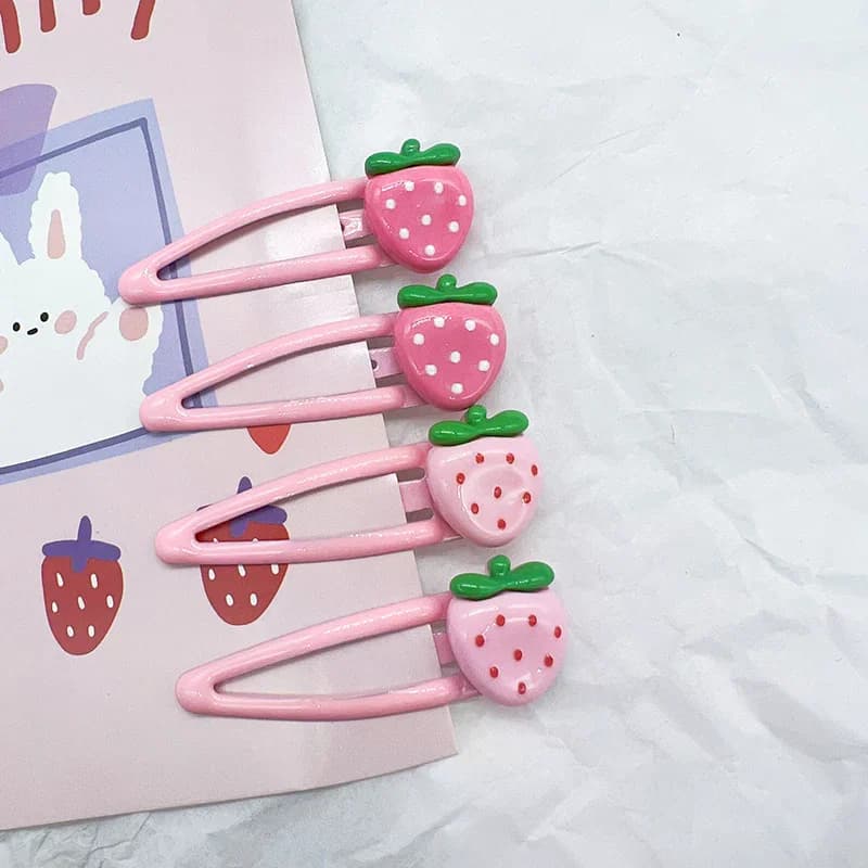 2 Pcs Cute Sweet Strawberry Hairpin Lovely Pink Hair Clips Girls Bangs Clips BB Snap Clip Hair Accessories