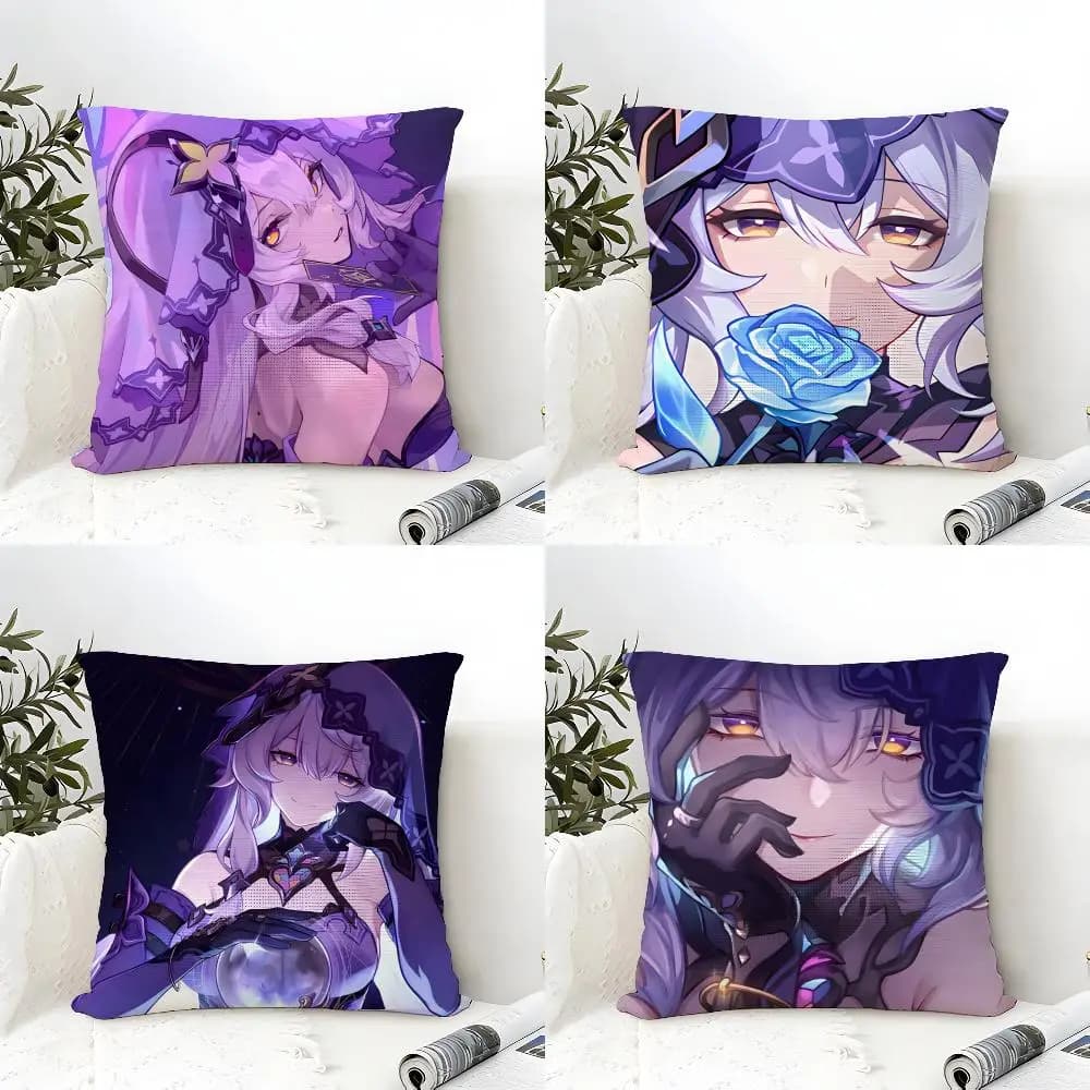 Honkai Star Rail Black Swan Cushion Cover Eco Linen Pillow Case Double-Sided Print Breathable Durable Zipper Home Decor Gift