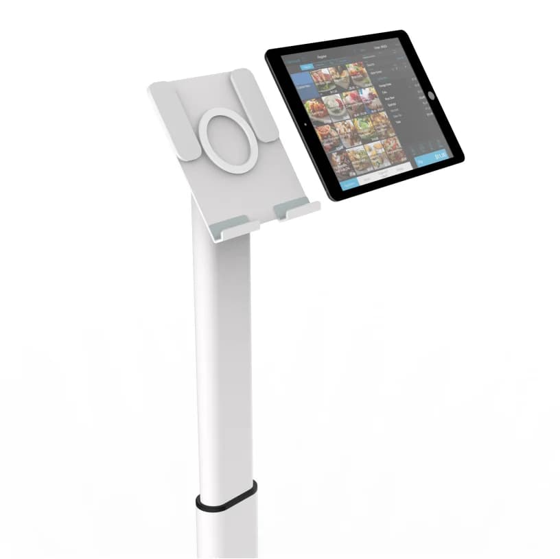 Supporto da pavimento in metallo autoportante regolabile in altezza commerciale di vendita calda per iPad Air Flessibile Inclinazione Girevole Design magnetico Tablet P