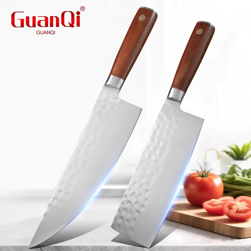 Coltello da Macellaio in Acciaio Inossidabile con Manico in Legno per Affettare Pesce, Carne, Frutta e Verdura, Coltello da Chef per Cucina