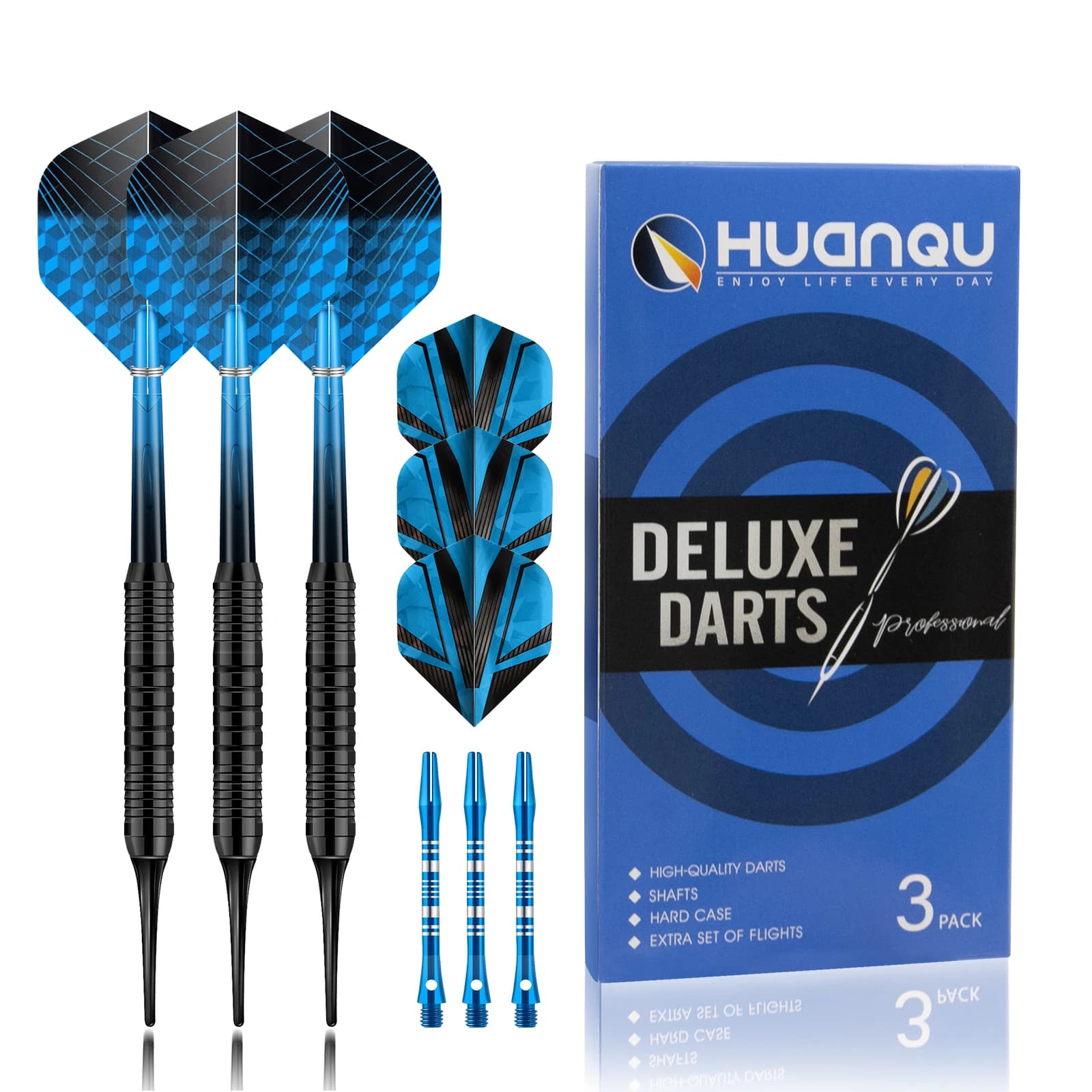Set di freccette in ferro Huanqu da 17g, freccette con punta morbida, freccette professionali da competizione, set completo con scatola portaoggetti, include aste per freccette con gradiente, alette standard e punte di sicurezza sostituibili, livello principiante, ideale per riunioni di famiglia, giochi da bar, accessori per freccette da allenamento, preferito dagli appassionati di freccette.