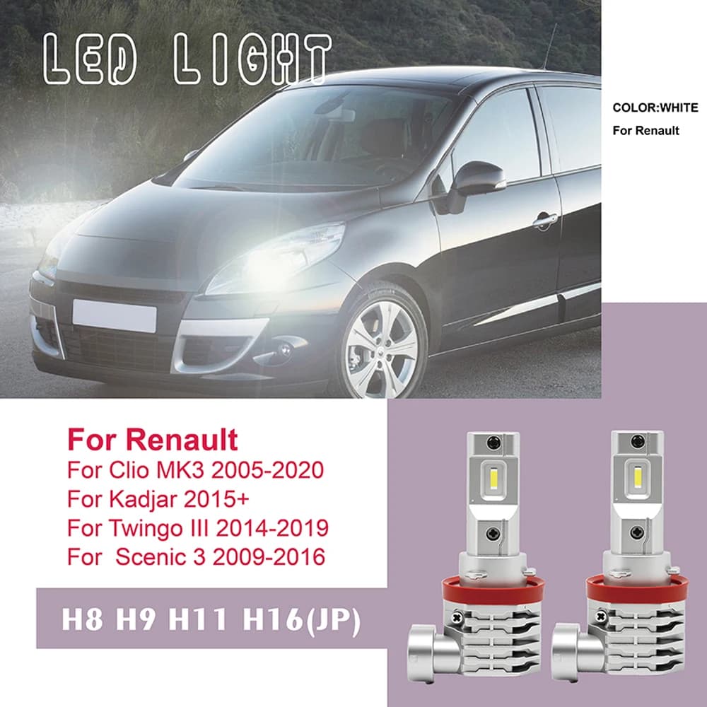 2 Pz/set Auto HA CONDOTTO La Testa Della Lampada Alogena Formato H8/H9/H11/H16(JP) Per Renault Clio MK3 Kadjar Twingo III Scenic 3 CSP 1860 M4 Lampada Della Nebbia