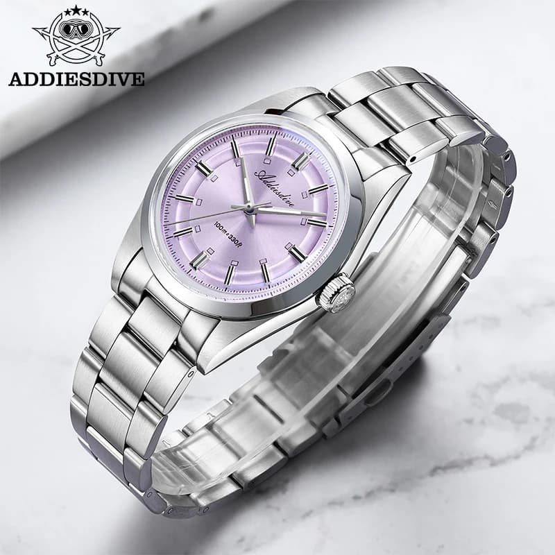 ADDIESDIVE 36 mm stainless steel men's watch, waterproof, 100 m, with bubble glass, quartz watch, super bright, luxury VH31 wristwatch