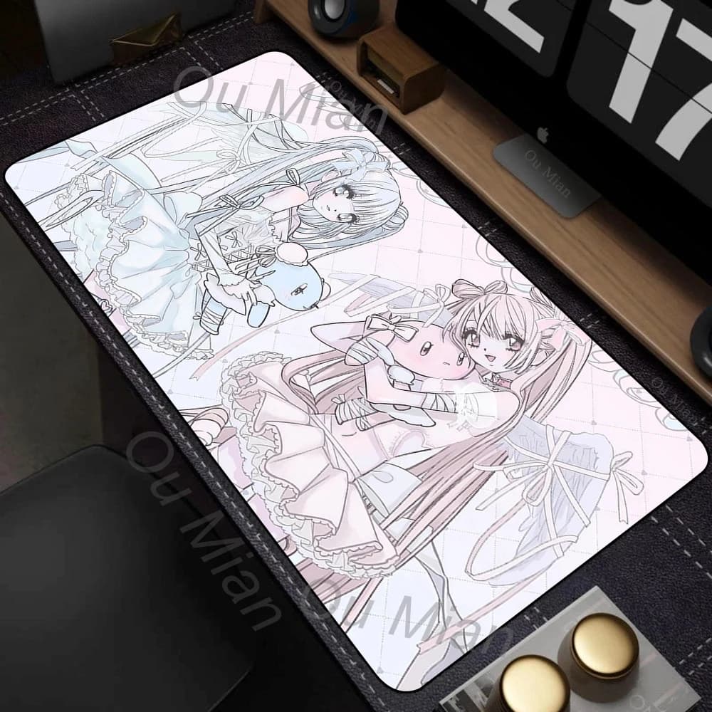 Tappetino per mouse da gioco per PC rosa Anime Kawaii Girls, accessori per computer e ufficio, tappetini di espansione per tastiera antiscivolo di grandi dimensioni per gamer