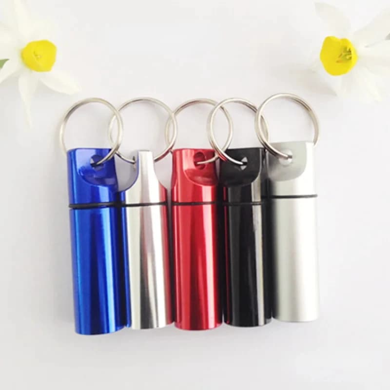 Mini waterproof aluminum pedestal with sealed flat head round alloy cartridge and key rings for vitamin fish oils