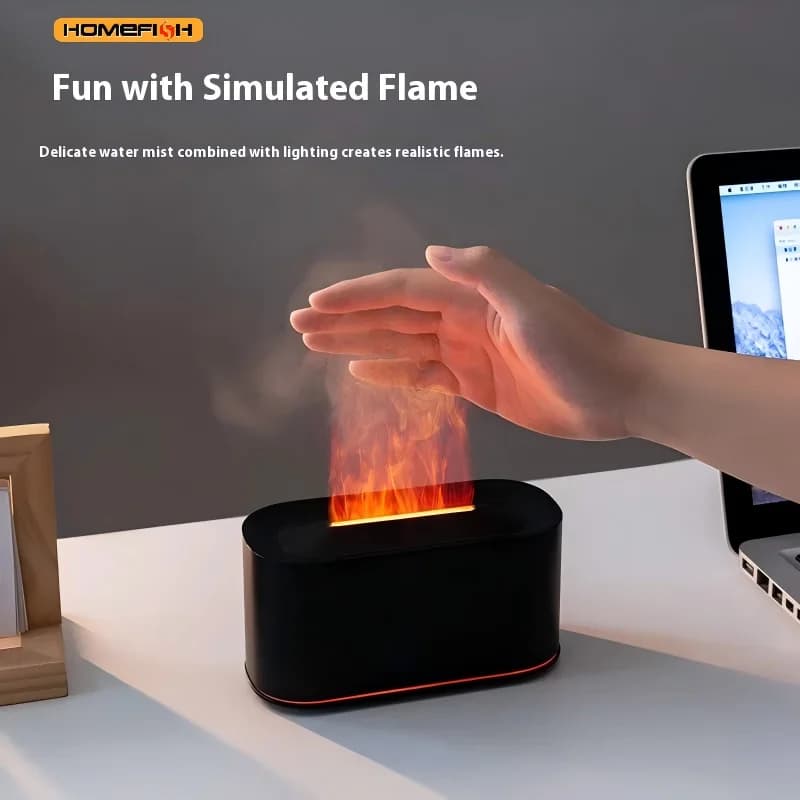 Lamp for Essential Oils with Flame Effect, Wooden Table Humidifier, New Style