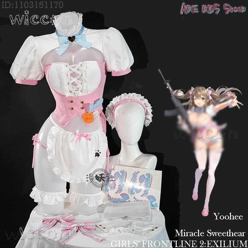 Disfraz Adulto GIRLS' FRONTLINE 2:EXILIUM Yoohee Miracle Sweethear Costume Cosplay Parrucca Rosa Cameriera Vestito Gioco Donne Cosplay Anime