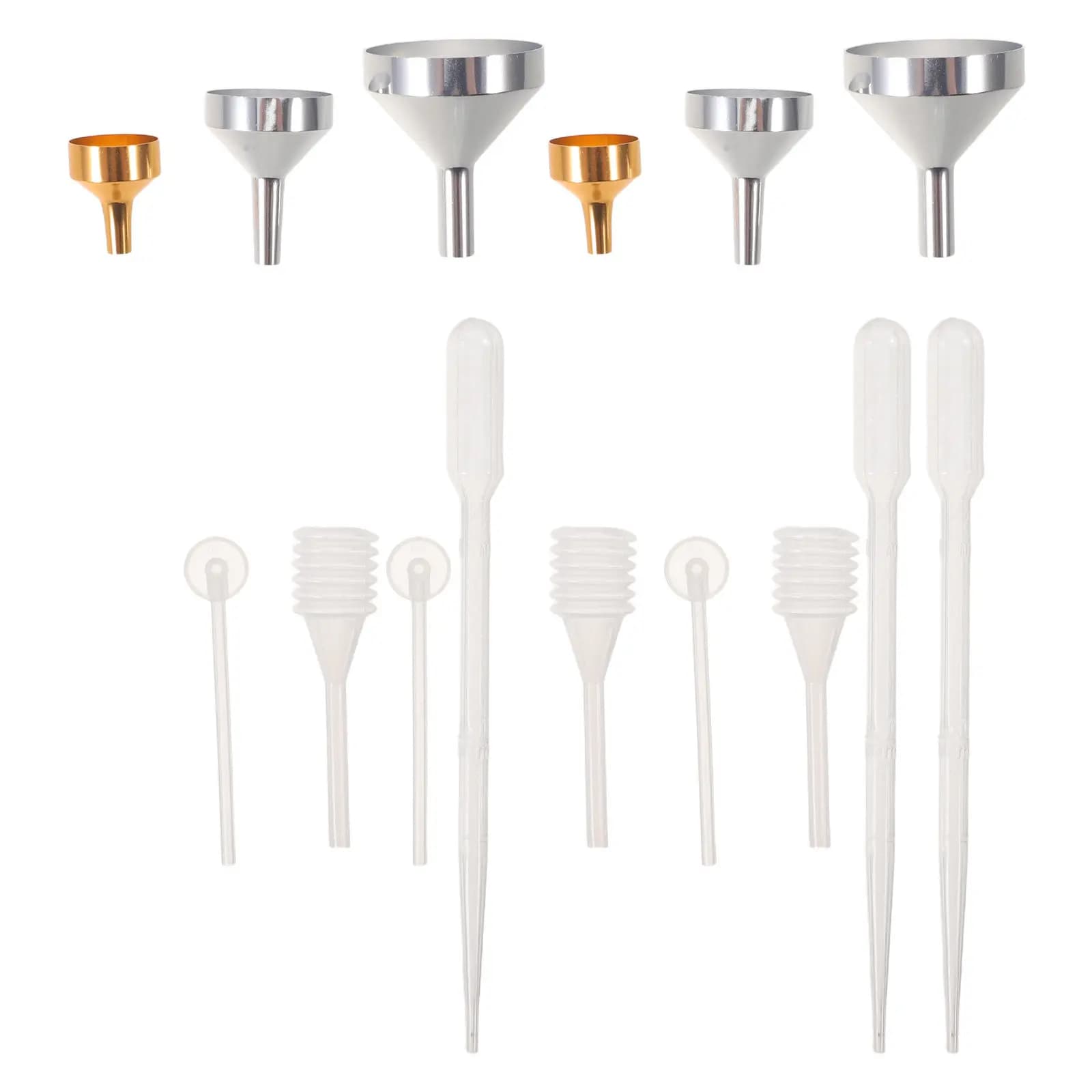 1Set Metal Funnel Kit Mini Aluminum Funnels Small Plastic Droppers for Essential Oil Refill Bottle Filling Perfume