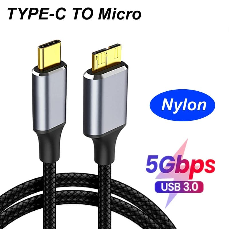 Nylon USB 3.0 tipo-c a Micro B 5Gbps trasferimento di sincronizzazione dati cavo di ricarica 5V per PC portatile disco rigido esterno HDD SDD Box 1