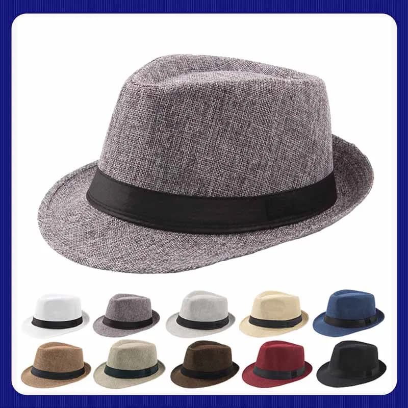 Hot Fashion Summer Casual Unisex Beach Trilby Long-sleeved Jazz Sun Hat Panama Hat Paper Straw Hat with Black Ribbon