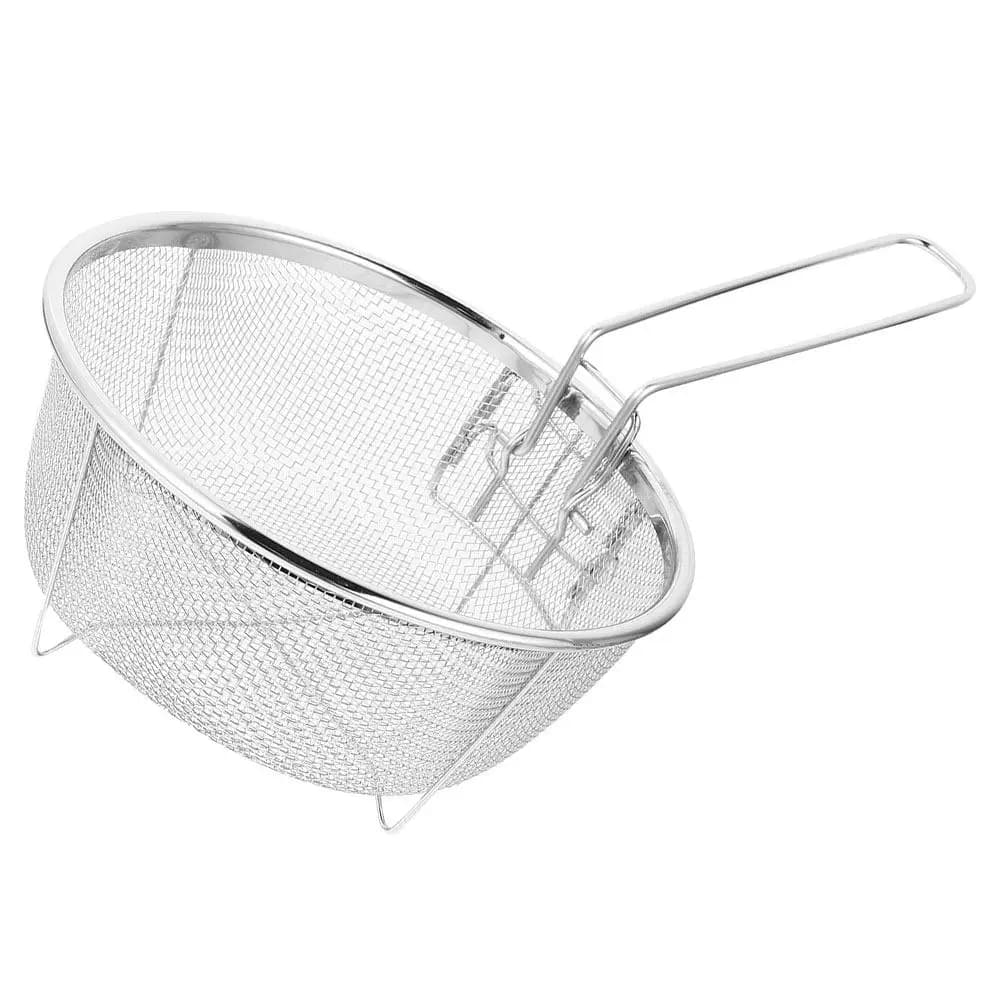 Round Stainless Steel Frying Basket with Ergonomic Folding Handle for Deep Fryer Air Fryer Hot Pot Stewing Boiling Chips Basket