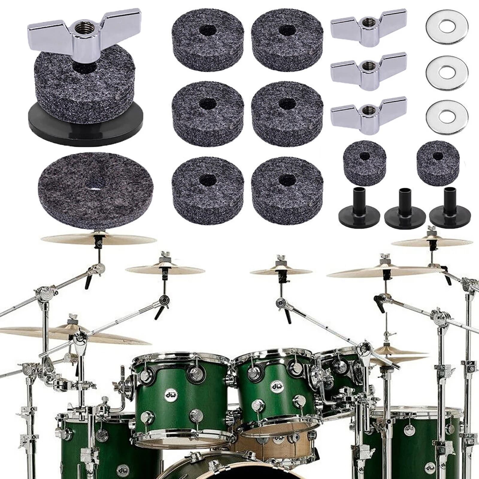 18 pz/set Premium Anti-Ski Accessori per Tamburo Feltro/Dado Ala/Feltro Cinese/Base Manicotto Cinese per Kit di Batteria