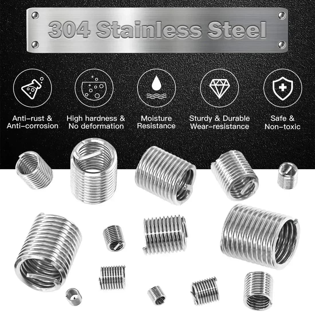 Wire Thread Insert M3 M4 M5 M6 M8 M10 M12 Fastening Thread Insert Stainless Steel Spiral Wire Screw Sleeve Wear Repair Kit