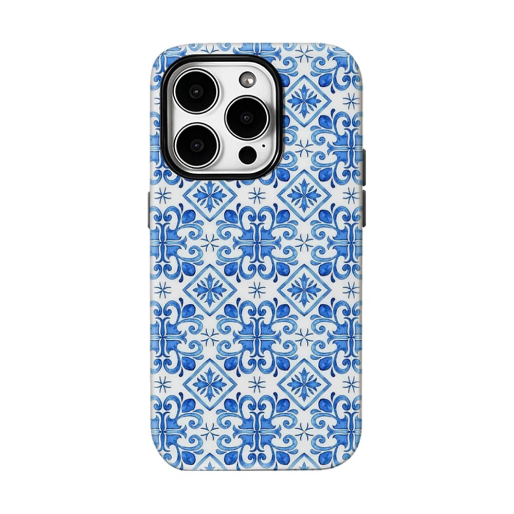 Custodia Blu a Piastrelle per iPhone 17 16 15 14 13 Pro Max Plus, Custodia Magnetica Robusta a Strato Singolo/Doppio