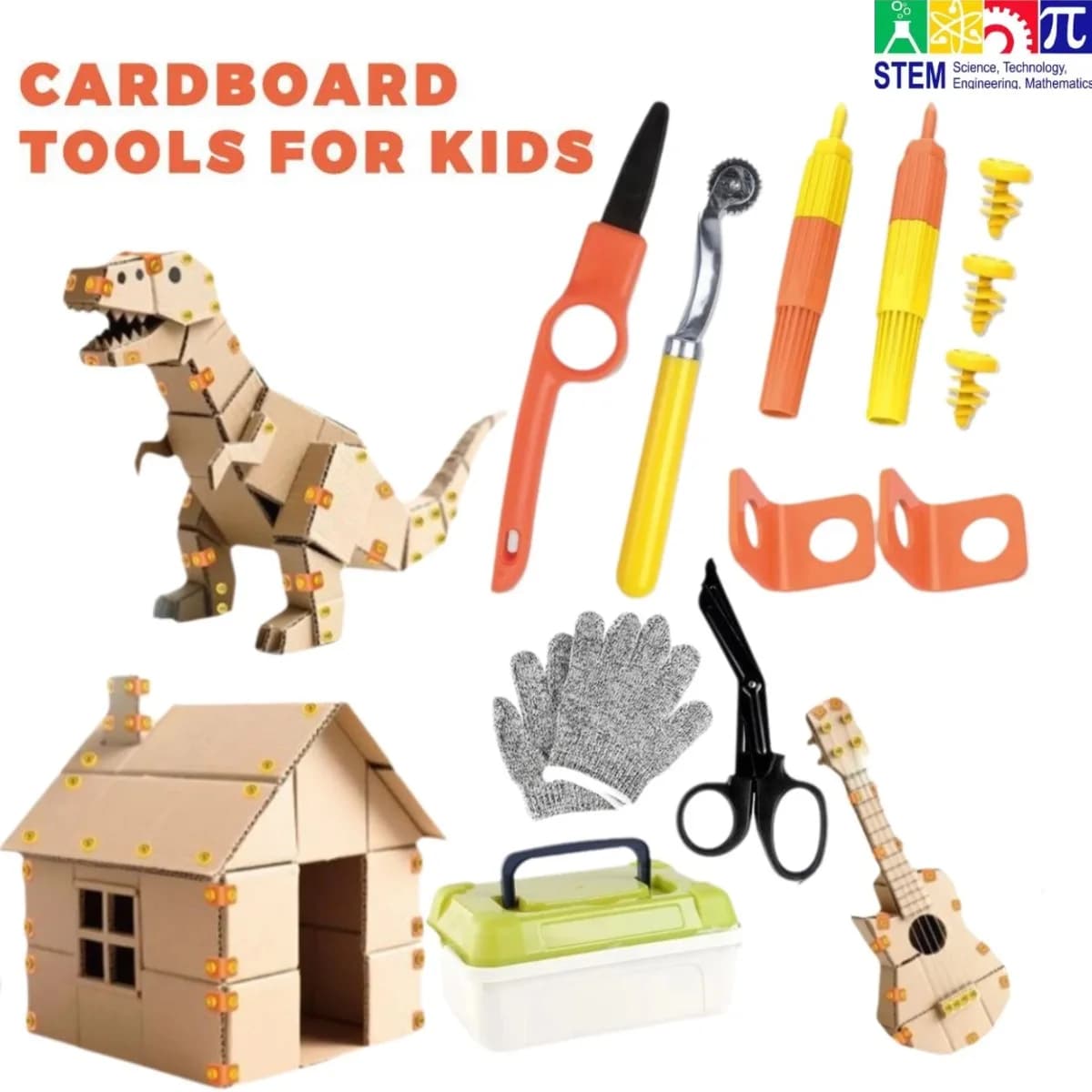 Kit di Costruzione in Cartone STEM con Strumenti Sicuri, Kit Artigianale Fai-da-Te per Bambini con Viti e Attrezzi, Kit di Montaggio in Cartone