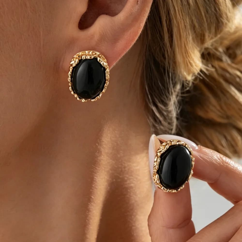 Ingemark 3 Colors Retro Oval Resin Stud Earrings for Women Bohemian Geometric Acrylic Piercing Earrings Daily Wear Jewelry New