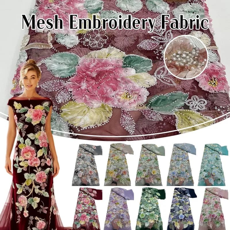 90x125cm Classical Embroidery Cloth Dress Lace Sewing Sequins Beads Net 3D Flower Fabric DIY Craft Sewing Clothing Supplies